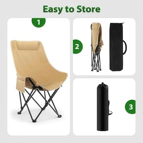 WY8 Folding Camping Chair Lightweight and Portable with Storage Bag, Heavy-Duty Steel Frame, Breathable Oxford Fabric, Ergonomic High Back Support, Compact for Hiking, Lawn, Picnic, Fishing (Khaki) — view 6