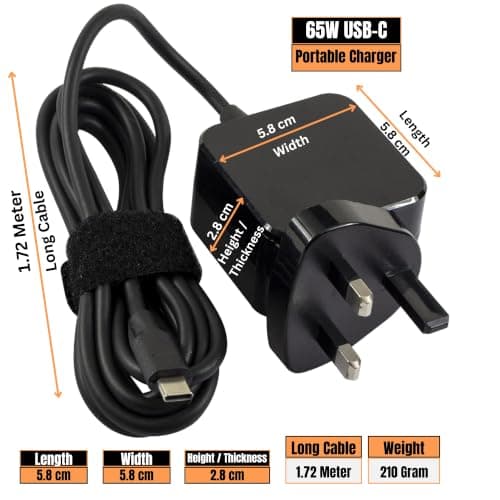 Lite-am 65W USB-C Fast Charger PD 3.0 UK Plug Power Adapter with Type-C Cable Black For Xiaomi Redmi Note 13 5G Graphite, 14 Pro 5G MZB0I8BEU — view 4