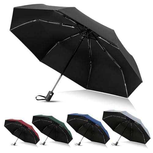 Vicloon Folding Umbrella, 8 Ribs Compact Windproof, Auto Open/Close, Sturdy Reinforced Canopy, Portable for Men & Women