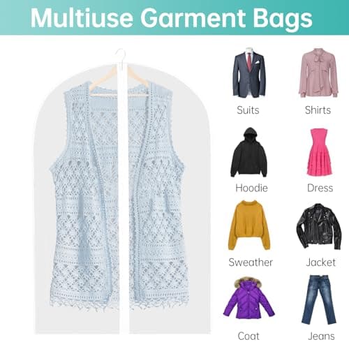 Luabue 10 Pack Garment Bags 60 x 80 cm Dustproof Suit Bags, 31inch PEVA Translucent Suit Covers for Hanging Clothes Coat Jackets, Waterproof Clothes Covers Protector Bags Washable Closet Organizer — view 5