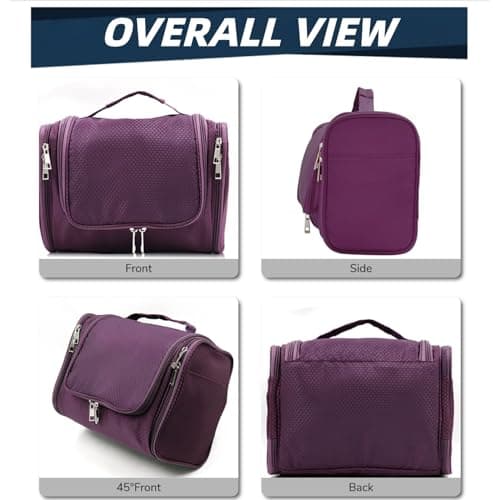 Buruis Large Capacity Toiletry Bag for Women and Men, Hanging Toiletry Organizer Cosmetics Makeup Bag, Water-Resistant Dopp Kit Shaving Bags for Full Sized Toiletries, Travel Essentials (Purple) — view 2