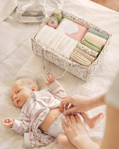 Blissful Diary Nappy Caddy Organiser, Baby Diaper Caddy for Nappy Station, Stylish Storage Basket for Newborn Essentials, Baby Shower Gifts for Girl or Boy,Pastoral Daisy — view 6