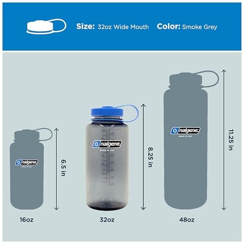 Nalgene Sustain Tritan BPA-Free Water Bottle Made with Material Derived from 50% Plastic Waste, 32 OZ, Wide Mouth, Smoke Grey — view 5