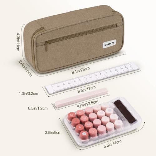 WEMATE Large Pencil Case, Big Capacity Pencil Pouch Stationery Pen Bag, Storage High Capacity Bag Pouch Holder Box Organizer, Marker Pen Case for Women & Men, Brown — view 5