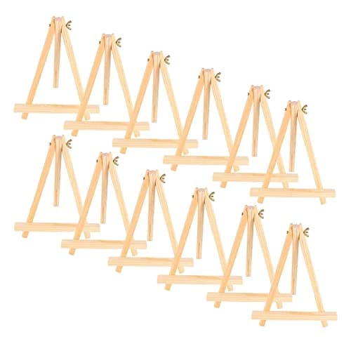 iFutniew 9.4 Inch Tall Natural Pine Tripod Easel Photo Painting Display Portable Tripod Stand and Adjustable Desk Stand (12 Pack)
