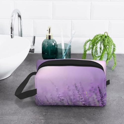 JaoXer Large Travel Cosmetic Bag â€“ Reusable Romantic Purple Lavender Print Dopp Kit for Toiletries, Portable Organizer for Men and Women, White, One Size — view 6