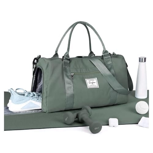 HYC00 Gym Bags Women Men Sports Duffle Bag with Shoes Compartment & Wet Pocket, Travel Duffel Bags for Women Large Weekend Overnight Holdall for Hospital Swimming Carry on Hand Luggage Bag, Army Green