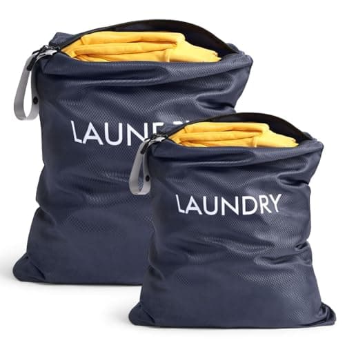 AOOTE Waterproof Travel Laundry Bag, 2 Pack Dirty Clothes Organizer with Zipper, 2 Sizes Foldable Dirty Clothes Storage Bag, Wet Bags for Travel, Swimming, Gym, Beach, Pool, Workout, Yoga, Navy Blue