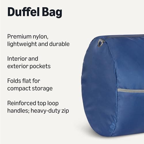 Amazon Essentials 32.4” (82.3cm) Extra Large Foldable Nylon Duffel Bag for Travel/Storage with Zipped Pockets, 9,254 Cubic Inch (150L), 22.68kg Capacity, Navy Blue (Previously Amazon Basics) — view 2