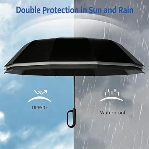 Sumlly Umbrella with Hook Handle, Compact 12 Ribs Umbrella Women Men,Black — view 4