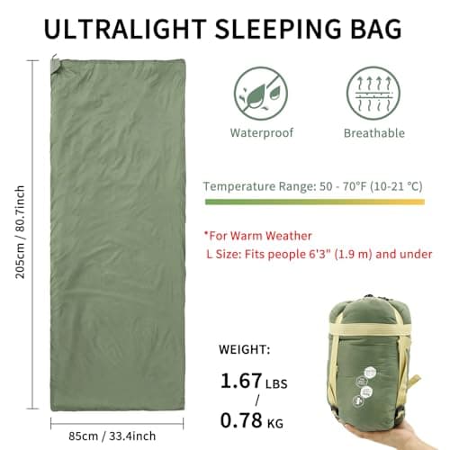 NewDoar Ultralight Backpacking Sleeping Bag 50-70°F, 1.5lbs, Waterproof & Machine Washable, 2-Way Zipper for teens,Couples,Women,Men Compact for Hiking/Camping (M/L Sizes) — view 3