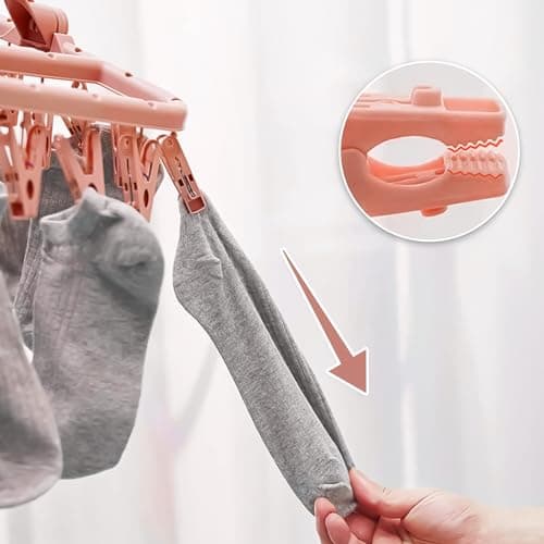 hautllaif Clothes Drying Hanger with 32 Clips, Foldable, Pink — view 5