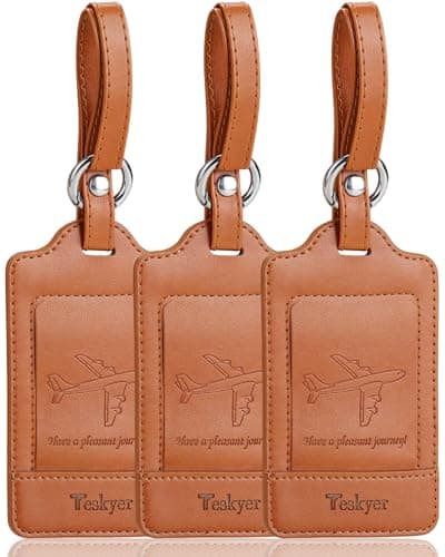 Teskyer 3 Luggage Tags for Suitcases, Travel Essentials, Brown