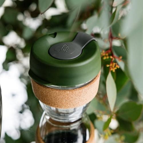 KeepCup Brew Cork - 12oz/340ml Tempered Glass Reusable Coffee Cup/Travel Mug, Natural Cork Band with Splashproof Press Fit Lid - Pine — view 2