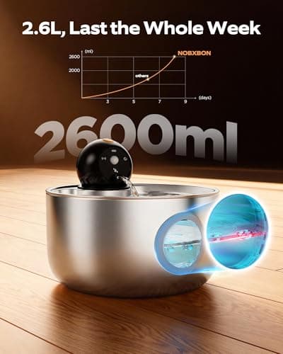 Cat Water Fountain for Drinking Wireless: Cordless Stainless Steel Cat Fountain - 2.6L Automatic Pet Water Dispenser Battery Operated with Motion Sensor Indoor - Rechargeable Pet Fountain Water Bowl — view 5