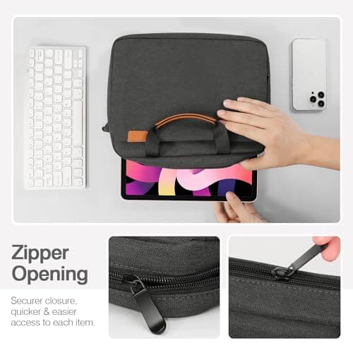 MoKo 9-11 Inch Tablet Sleeve Case, Protective Handle Shoulder Bag Fits 11inch iPad Air M3, iPad A16 2025, iPadPro M4/Air 5/4th 10.9, iPad10/9/8/7th 10.2, Tab S8/S9 11, Black & Gray — view 6