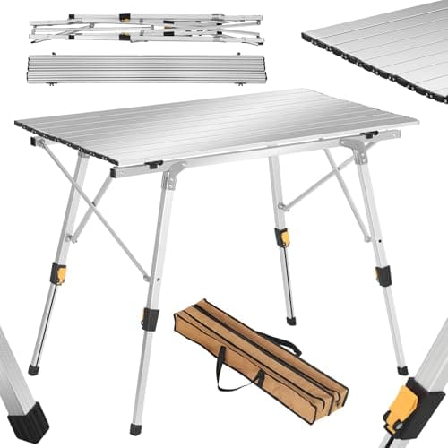 WOLTU Folding Camping Table Height Adjustable 90x52x (45-69) cm, Silver