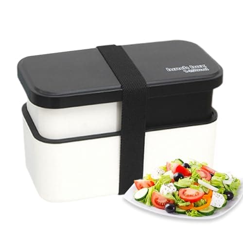 Lunch Box for Adults - 1450ml Leak-Proof Microwave Safe Bowl - 2-TierSalad Container with Utensil Set and Sealing Strap | for Snack Work College School Picnic Travel Camping