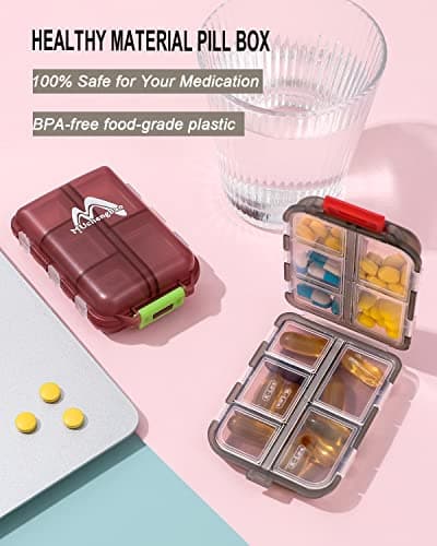 2 Pack Pill Case Portable Small 7-Day Weekly Travel Pill Organizer Portable Pocket Pill Box Dispenser for Purse Vitamin Fish Oil Compartments Container Medicine Box by Muchengbao — view 6