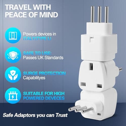 TENINYU 3-Pack UK to ITALY Plug Adapters Italy Power Converter Grounded Universal Travel Adapter 3 Pin Italian Chile International Type L Plug (White) — view 2