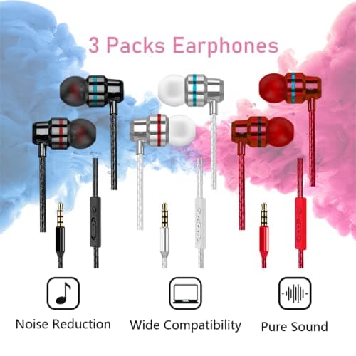Yatloml 3 Pack Earphones, Wired In-Ear Headphones With Microphone and Volume Control, Noise Isolating and Deep Bass, Lightweight 3.5 mm Earbuds Compatible With iPhone, iPad, Android,Tabletl,Laptop — view 6