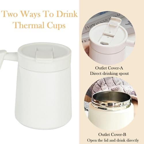 HZXYchen 500ml Thermal Mug with Handle, Stainless Steel Insulated Travel Cup, Leak-Proof Coffee Flask for Office, Car & Camping, Keeps Drinks Hot/Cold All Day (White) — view 4