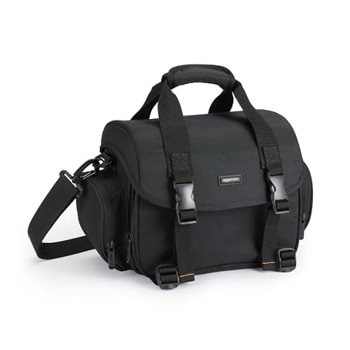 Amazon Basics Shoulder Bag for SLR Camera and Accessories, Large, Adjustable Strap, Waterproof, Shockproof, Solid, Padded - Black/Grey