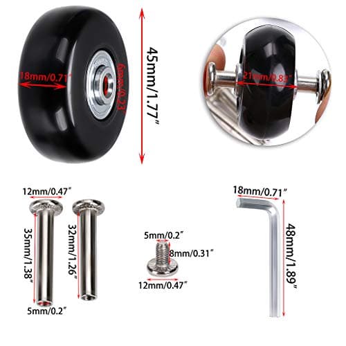 IGNPION 4 Wheels Suitcase Spare Wheels Repair Bearings Luggage Suitcase 45x18mm Black Fashion, black, Fashion — view 2