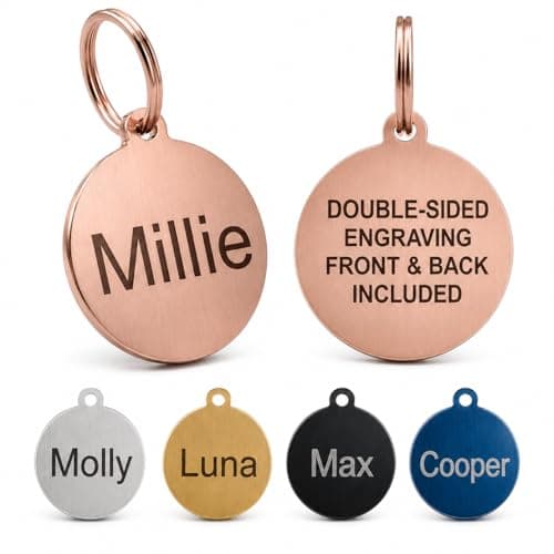 Personalised Laser Engraved Stainless Steel Dog and Cat ID Tags, Available in 5 Colours and 2 Sizes (Rose Gold, Large (30mm))