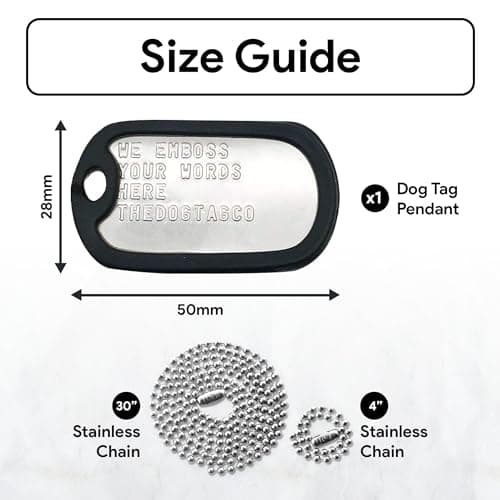 Military Dog Tags - Set of 1 Personalised Stainless Steel Nickel Plated Army Style Dog ID tag with Ball Chain & Silencer Read Description to See How to ADD Personalisation — view 3