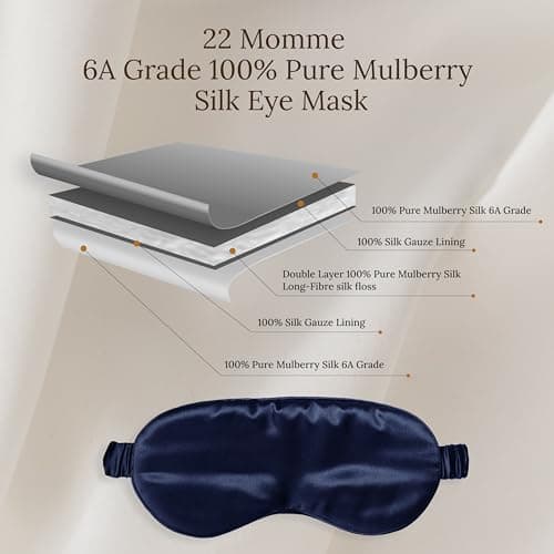 SILKSLEEK Eye Mask for Sleeping, 22 Momme Pure Mulberry Silk Sleep Mask Filled with 100% Pure Silk, Travel Essentials, Super Soft & Comfortable Blackout Eye Mask in Gift Box… (Navy Blue) — view 3