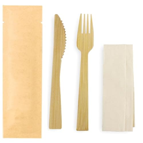 10Pack Luxury Individually Wrapped Disposable Cutlery Set; Each Includes Dinner Knives Forks Tissue; Eco-Friendly Wooden Guest Disposable Utensils for Party, Camping, Traveling, Family Dinners — view 6