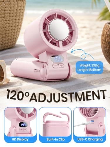 Deyhoc Handheld Fan Rechargeable with LED Display & Clip, 1-199 Speed — view 4
