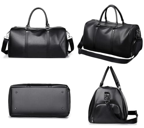 Leather Travel Duffle Bag for Men, Woven Carry On Weekender Overnight Bags for Business Sports Gym Black1 — view 2