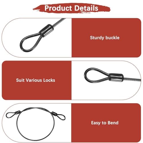 TIXIPEM Security Cable with Loops [2Pcs] - 1.64ft / 64.6 Inch Stainless Steel Luggage Lock Safety Cable Use for Bikes & Luggage & Toolbox, & Tent - [Black] Wire Rope Lanyard — view 4