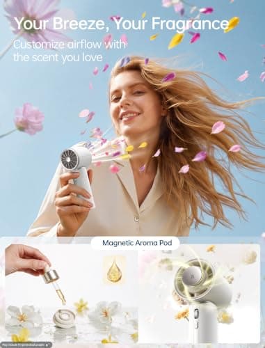 JISULIFE Handheld Fan, PU Leather Design, 30H Cooling, Aroma Diffuser — view 3