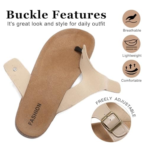 Foinledr Cork Footbed Sandals for Women & Men, Adjustable Buckle Flip Flops — view 5
