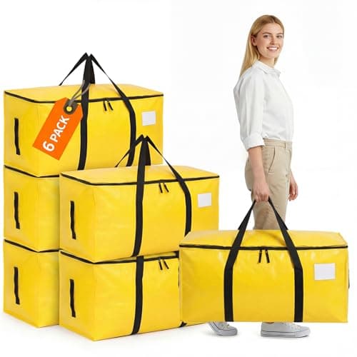 6 Pack 90L Moving Bags, Heavy Duty Storage Bags Dorm Moving Boxes, Yellow