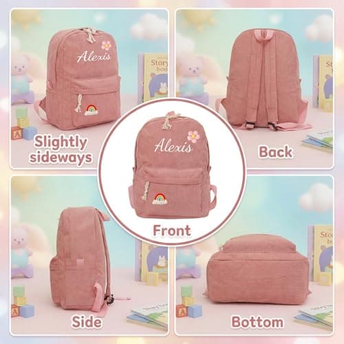 Personalised Children's Backpack, Corduroy Kids Backpack, 15L, Khaki — view 6