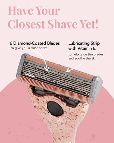 FFS Beauty Starter Shaving Set for Women - Premium Customised Metal Razor Handle with Personalised Engraving, Shower Holder, Travel Pouch, 4 SmoothGlide 6-Blade Cartridges (Rose Gold) — view 2