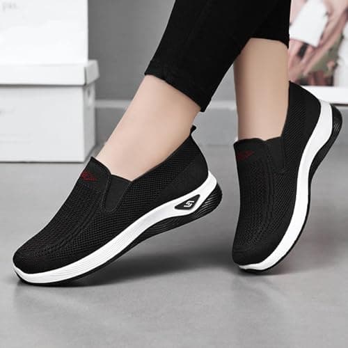 Walking Shoes Women Casual Sock Sneakers Lightweight Comfy Breathable Slip-on Orthopedic Walking Sneaker Lightweight Athletic Running Shoes Size UK 6.5 Black — view 6