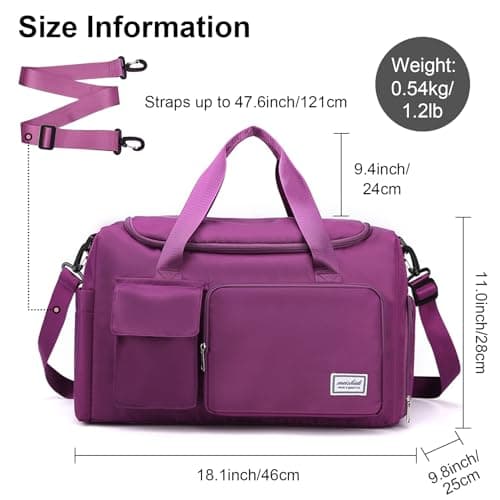 RainFlowwer Travel Duffel Bag Women Men,Sports Gym Bag with Shoes Compartment,Waterproof Travel Bag Overnight Bag with Dry Wet Separated Pocket,Carry Luggage Bag Weekender,Sports,Gym,Travel (Burgundy) — view 3