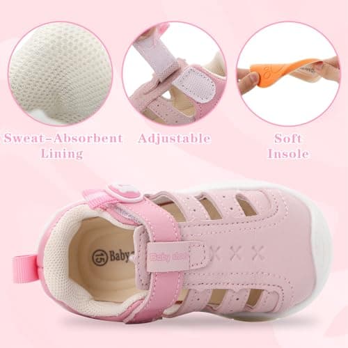 MK MATT KEELY Baby Boys Girls Sandals Toddlers Summer First Walking Shoes Kids Closed Toe Pre Walkers with Anti-Slip Rubber Sole,Pink,Size 4.5 UK Child — view 4