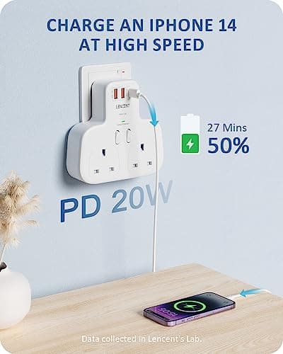 LENCENT Double Plug Adaptor With 3 USB Slots, Multi Plug Extension 2 Way — view 2