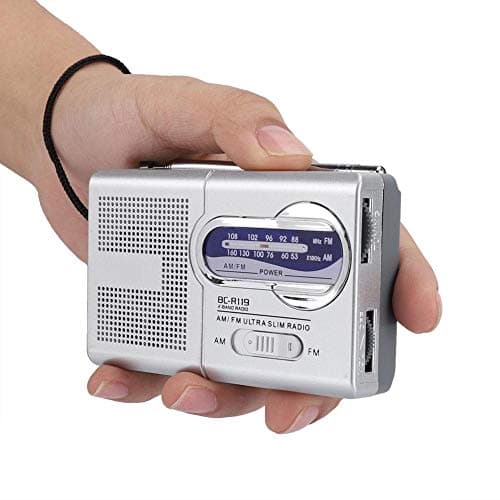 BC-R119 Portable AM FM Radio, Sized with Telescopic Antenna & Built-in Speaker, Compact Personal Radio for Home, Travel, Emergency (Silver, 2 AA Battery Powered)