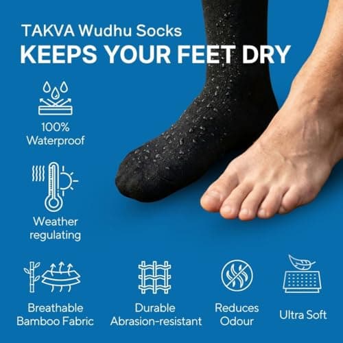 TAKVA Waterproof Wudhu Socks for Men & Women – Breathable Microporous Membrane, 4-Way Stretch, All-Season Outdoor Performance – Waterproof Hiking Socks for Masah, Travel & Rugged Terrain — view 4