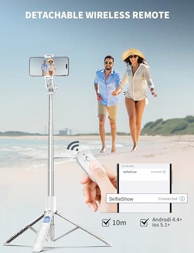 71" Cell Phone Selfie Stick Tripod, Smartphone Tripod Stand with Remote, Extendable Travel Phone Tripods Compatible with iPhone 15/14/13 Pro Max/Android/Camera/Gopro (White) — view 6