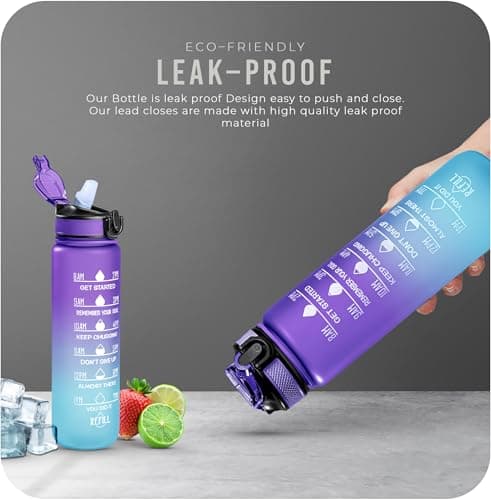 Roe Tenpo Sports Water Bottle with Straw and Time Marking, and 32OZ Capacity - Motivational and Eco-Friendly BPA-Free Bottle for Running, Gym, Yoga, Outdoors, and Camping (Style-1, Blue-Purple) — view 4