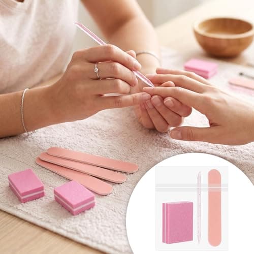 10 Sets Disposable Manicure Kit, Individually Packaged Nail Kit with Mini Nail File, Mini Nails Buffer, Wood Nails Stick for Salon & Home, Pink — view 5