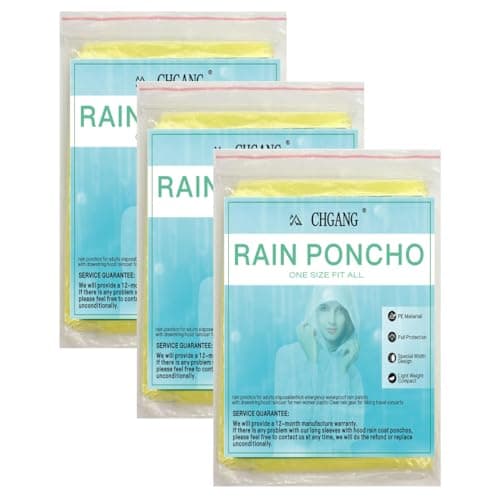 CHGANG 3 Pack Rain Poncho Waterproof Emergency Raincoats Adult With Hood For Camping,Fishing,Theme Parks,Festivals (Yellow)
